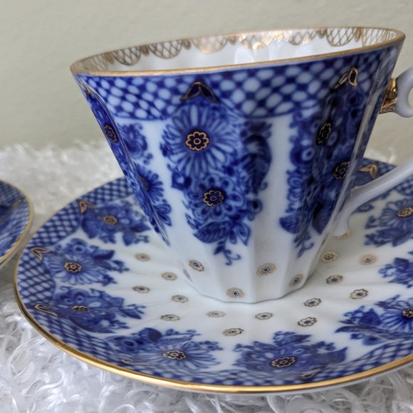 Lomonosov Porcelain Baskets Bridesmaid 2 Tea Cups Saucers First Quality - Rare - Picture 9 of 12